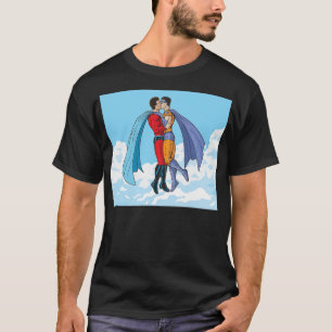 Slipperyjoes två superhjältar kysser karaktärer f t shirt