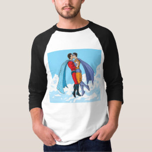 Slipperyjoe's två superhjältar kysser karaktärer f t shirt
