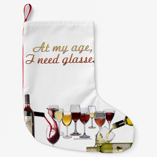 SlipperyJoe's vin drinkglas busiga pun röda vita  Liten Julstrumpa (Framsidan)