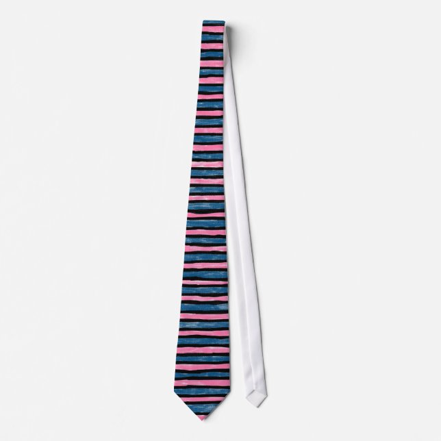 Slips, målade ränder, blå och rosa slips (Framsida)