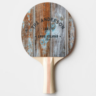 Sliten Blå Tvätt Trä Vintage Strand Familjenamn Pingisracket