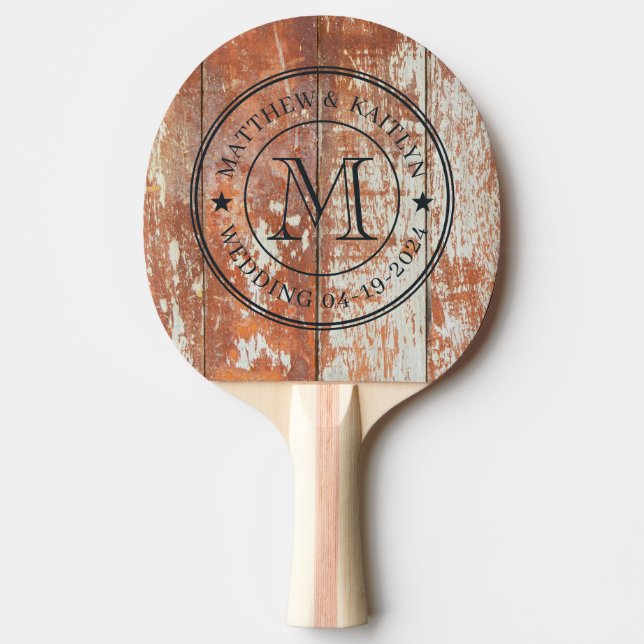 Sliten Ladansträ Bryllop Monogram Stjärna Pingisracket (Framsidan)