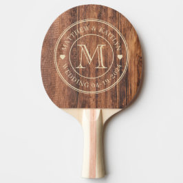 Sliten Skärbräda Bröllopsmonogram Hjärtan Pingisracket