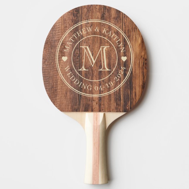 Sliten Skärbräda Bröllopsmonogram Hjärtan Pingisracket (Framsidan)