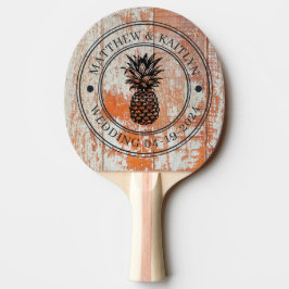 Slitet Ladansträ Bröllopssköld med Ananas & Namn Pingisracket