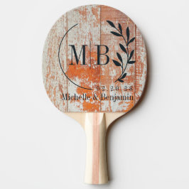 Slitet Lantligt Trä Blad Bröllopsmonogram Pingisracket