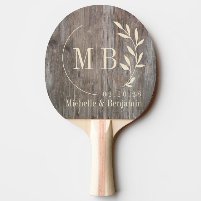 Slitna Brädor Blad Bröllopsmonogram Pingisracket (Baksidan)