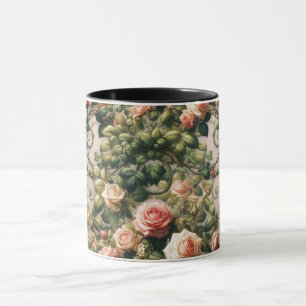 Slitna Chic Rosa Rosrankor Blommig Elegant Mugg