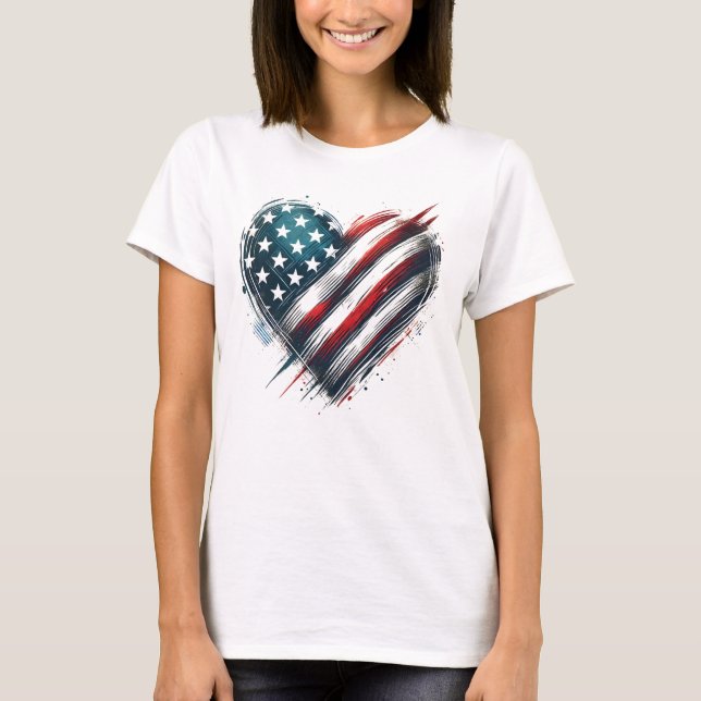 Slitstark amerikansk hjärtan - Sprid Flagga design T Shirt (Framsida)