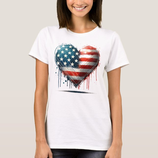 Slitstark amerikansk hjärtan - Sprid Flagga design T Shirt (Framsida)