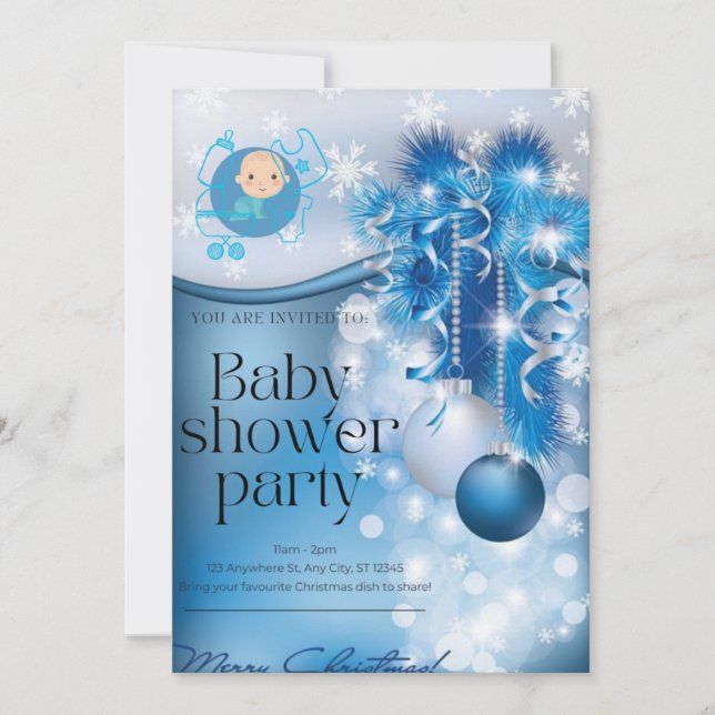 Sliver snowflakes winter wonderland baby shower  inbjudningar (Framsida)