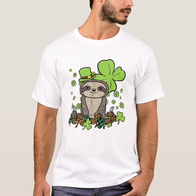 Slo Shamrock-ruta Leopardy St Patricks Day Mäns W T Shirt (Framsida)