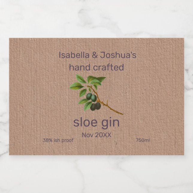 Sloe Gin-etikett på Kraft Färg Papper Spritflaskor Etikett (Enkel etikett)