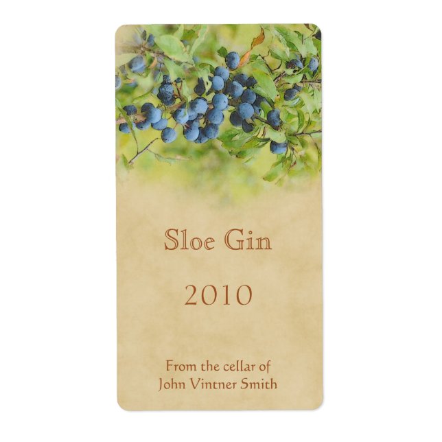 Sloe gin flaska-etikett fraktsedel (Framsidan)