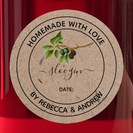 Sloe Gin Kraft Färg Hemmagjord med Kärlek Runt Klistermärke