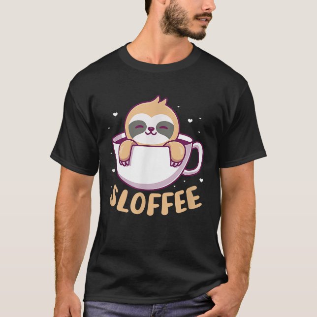 Sloffe Sloth Coffee Kawaii T Shirt (Framsida)