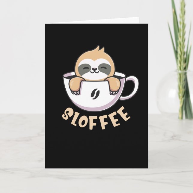 Sloffee Cute Sloth i Kaffe Kopp Kort (Framsida)