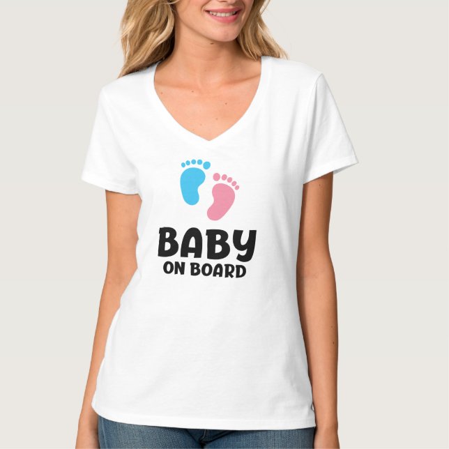 Slogan baby on board - baby aan boord, in auto.  t shirt (Framsida)