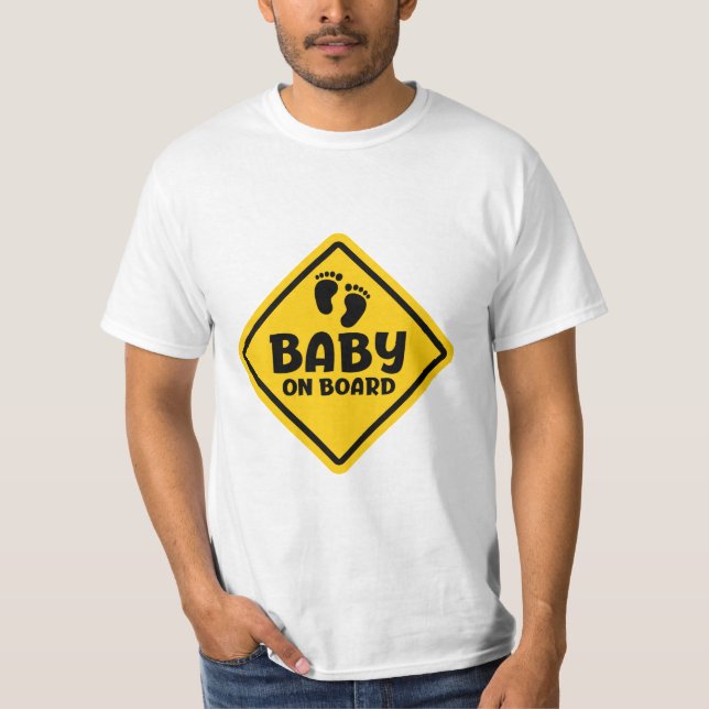 Slogan baby on board - baby aan boord, in auto. t shirt (Framsida)