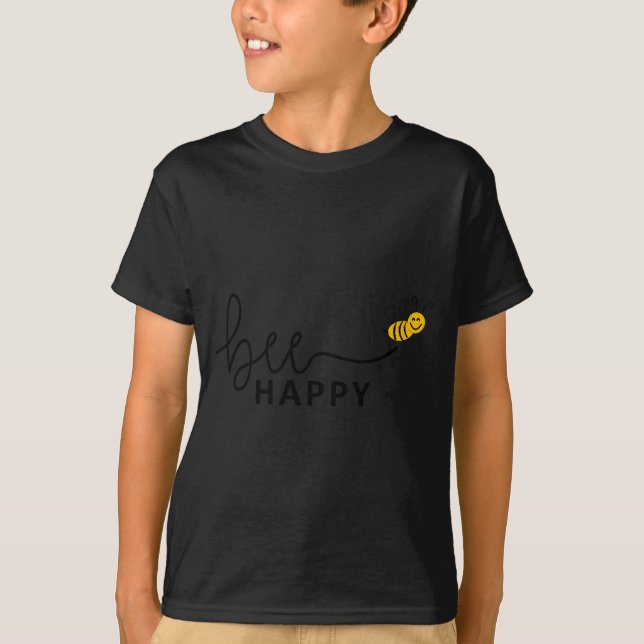 Slogan Bee Happy Dont Worry Be Happy  T Shirt (Framsida)