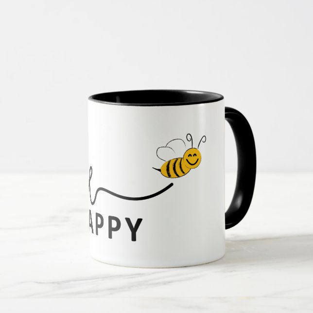 Slogan bee happy, maak je geen zorgen. Wees blij. Mugg (Framsida höger)