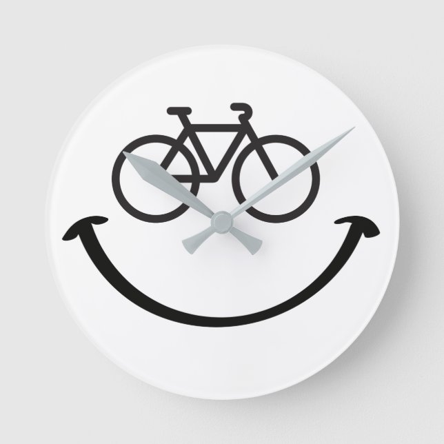 Slogan fiets träffade blij gezicht. Blij lach gezi Rund Klocka (Framsida)