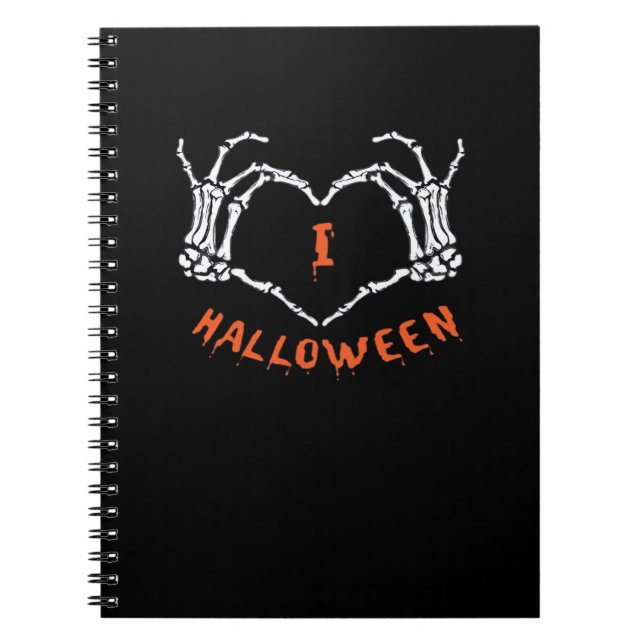Slogan Halloween. Hjärtgestagning av Skeleton Anteckningsbok (Framsidan)