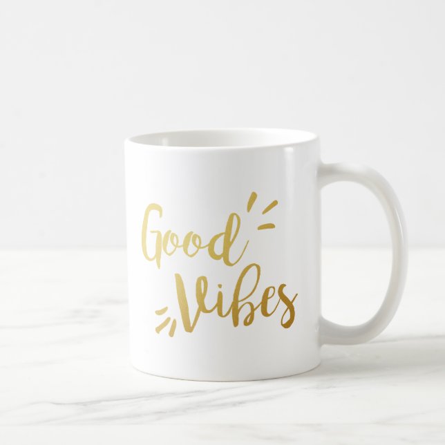 Slogan Mugg | God Vibes | guld golden (Höger)