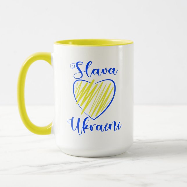 Slogan Slava Ukraini Glory to Ukraine heart   Mugg (Vänster)