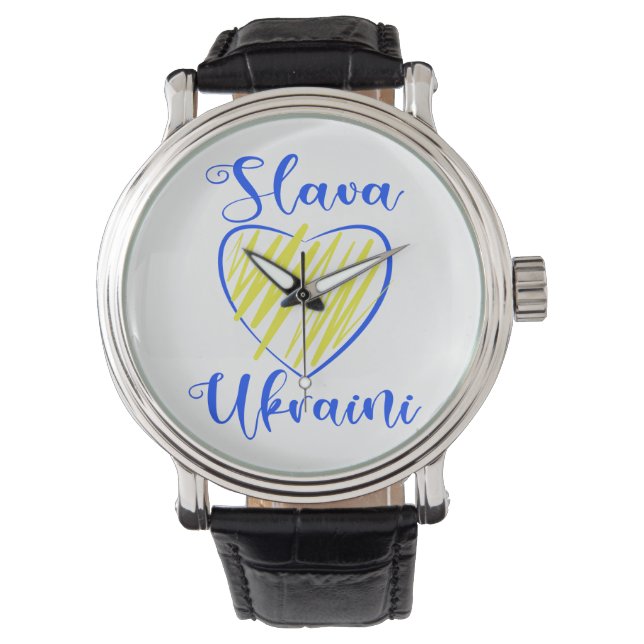 Slogan Slava Ukrainini Glory to Ukraina eart Armbandsur (Framsida)