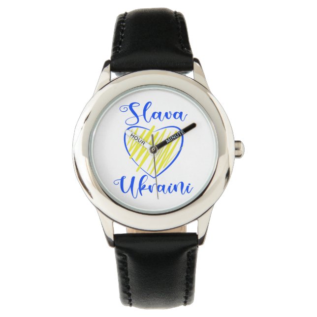 Slogan Slava Ukrainini Glory to Ukraina eart Armbandsur (Framsida)
