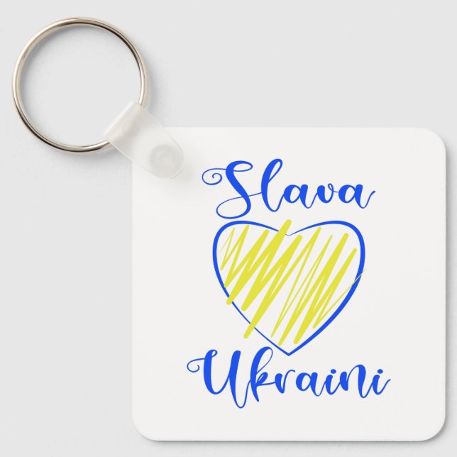 Slogan Slava Ukrainini Glory to Ukraina eart Nyckelring (Framsida)