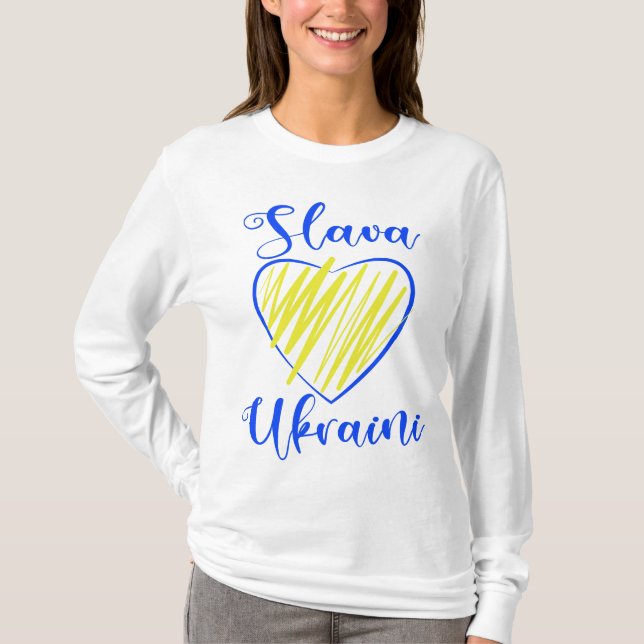 Slogan Slava Ukrainini Glory to Ukraina eart T-Shi T Shirt (Framsida)