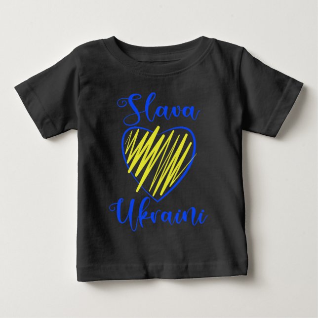 Slogan Slava Ukrainini Glory to Ukraina eart T Shirt (Framsida)