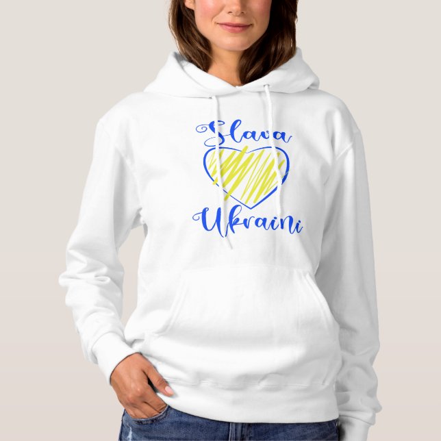 Slogan Slava Ukrainini Glory to Ukraina eart T Shirt (Framsida)