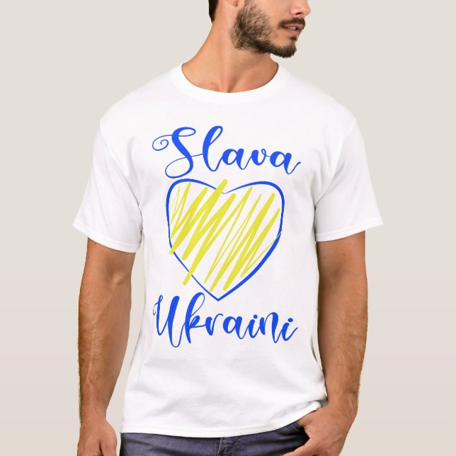 Slogan Slava Ukrainini Glory to Ukraina eart T Shirt (Framsida)