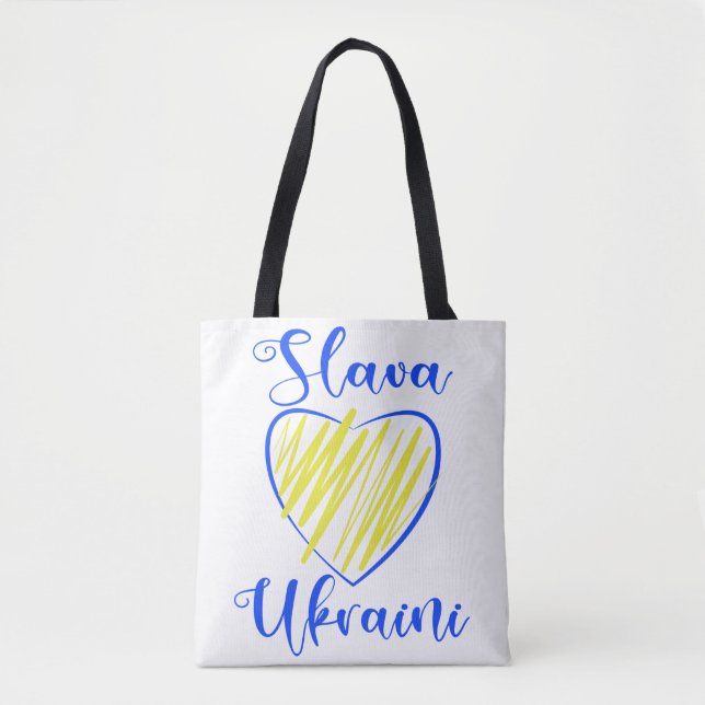 Slogan Slava Ukrainini Glory to Ukraina eart Tote Tygkasse (Framsida)