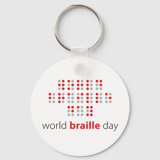 Slogan World braille day. Wereld braille dag. Nyckelring (Framsida)