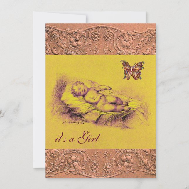 SLÖPNING AV BARN, BUTTERFLISK ROSA AV GULT BABY SH INBJUDNINGAR (Framsida)