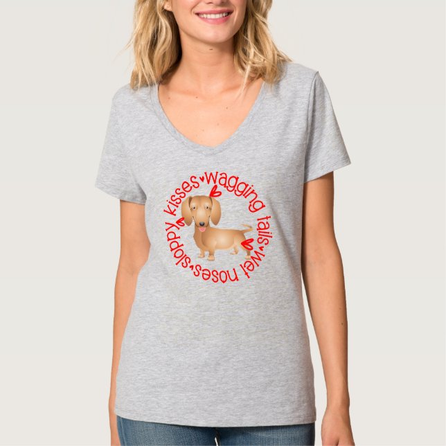 Sloppy kisses, cute Dachshund T Shirt (Framsida)