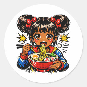 Slorp Nom Anime Tjej Ramen Nudlar Runt Klistermärke