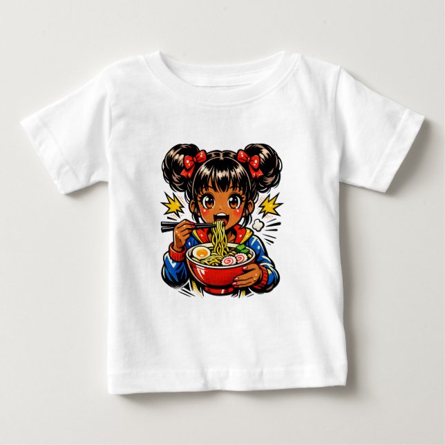 Slorp Nom Anime Tjej Ramen Nudlar T Shirt (Framsida)