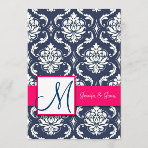 Slösa damastast Monograminbjudanrosor 5 x 7 Inbjudningar