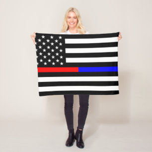 slösa rött tunt fodrar polisbrandmansymbolet USA Fleecefilt