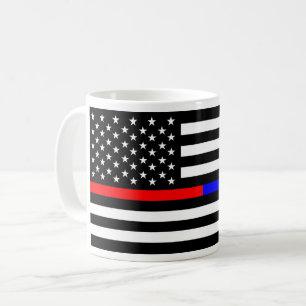 slösa rött tunt fodrar polisbrandmansymbolet USA Kaffemugg