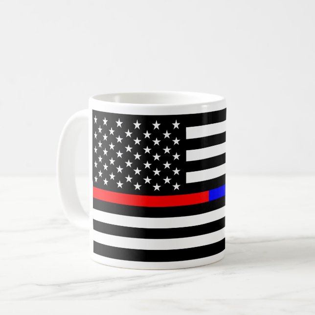 slösa rött tunt fodrar polisbrandmansymbolet USA Kaffemugg (Framsida vänster)