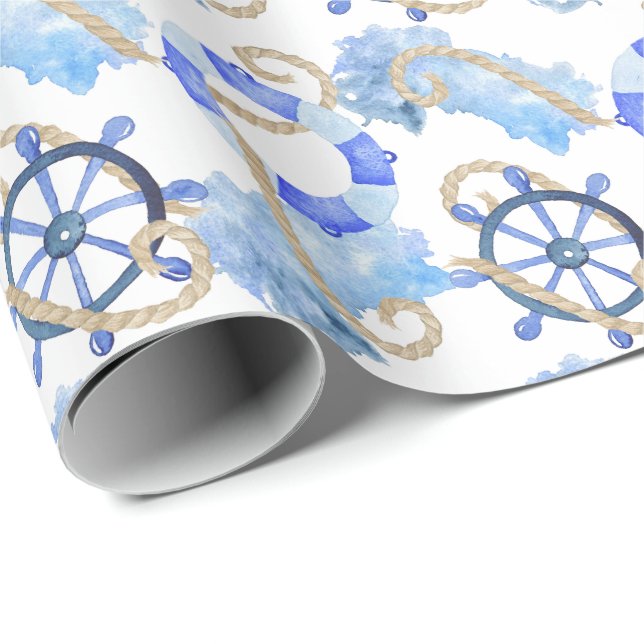 Slösa vattenfärgen som den nautiska designen med presentpapper (Rullad Hörn)