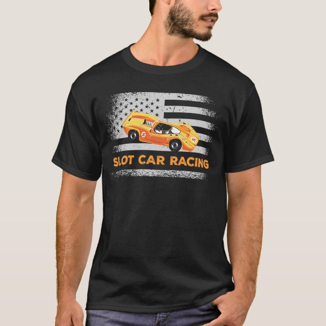 Slotcar US Flagga-kortplatsbil T Shirt (Framsida)