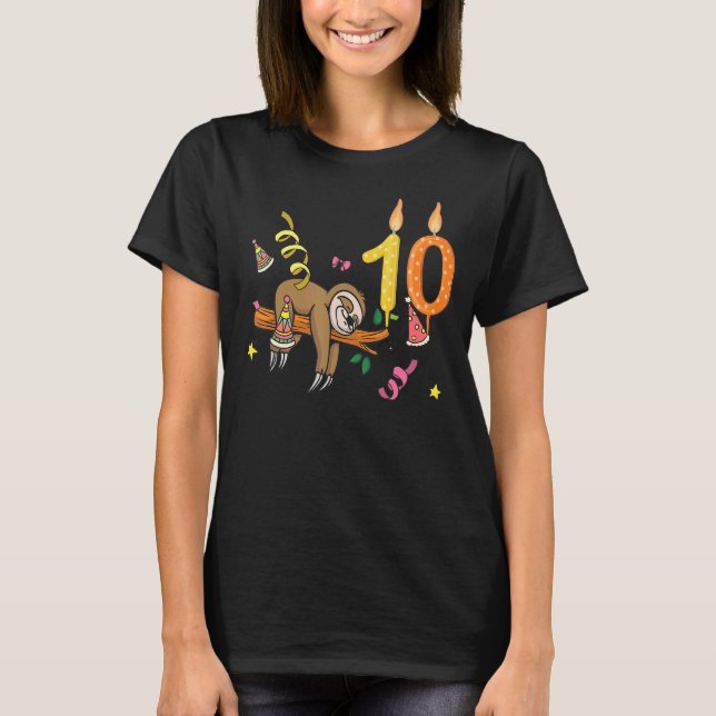 Sloth 10 Birthday Lazy Sloths Animal Graphic T Shirt (Framsida)