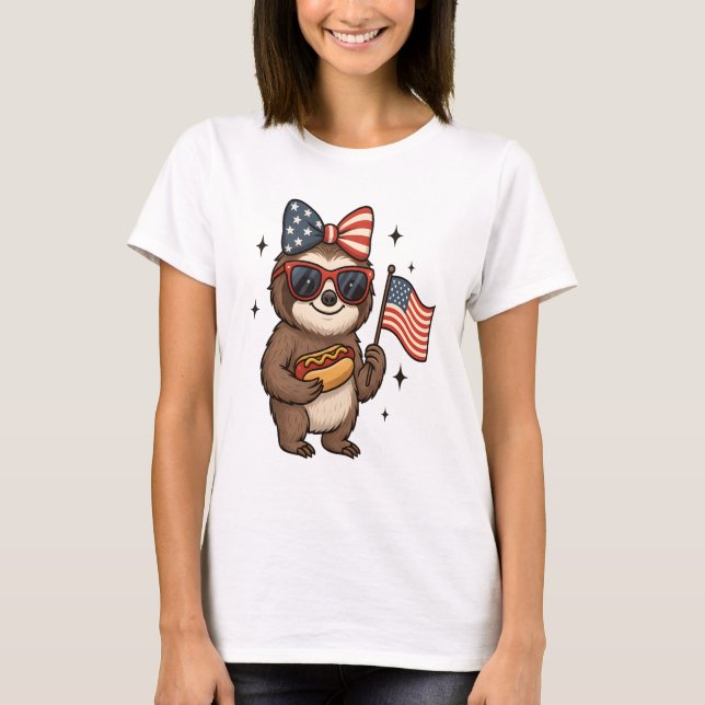 Sloth 4th July T Shirt (Framsida)